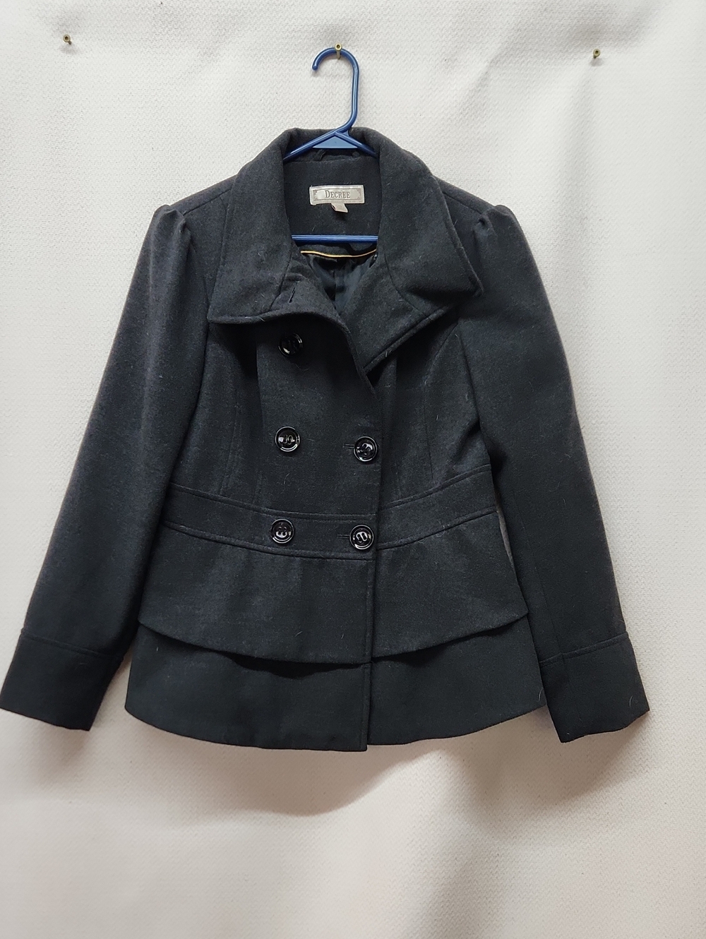 Decree Black Double-Breasted Peacoat Jacket